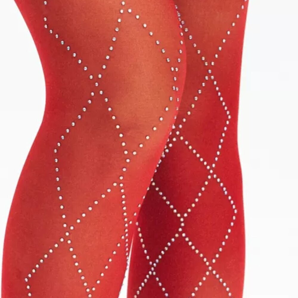 NWT Urban Outfitters Geo Sparkle Red Tights - Picture 3 of 4